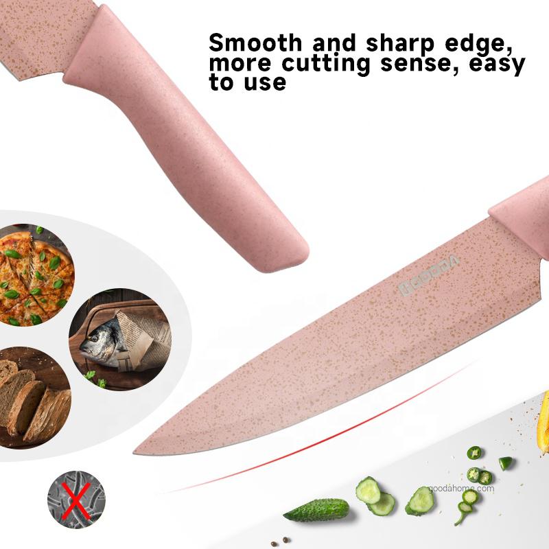 Набор из 6 кухонных ножей с пластиковой ручкой из пшеничной соломы